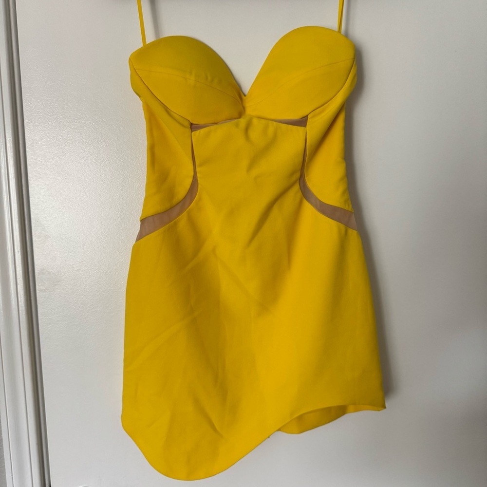 Asymmetric Yellow Strapless Dress